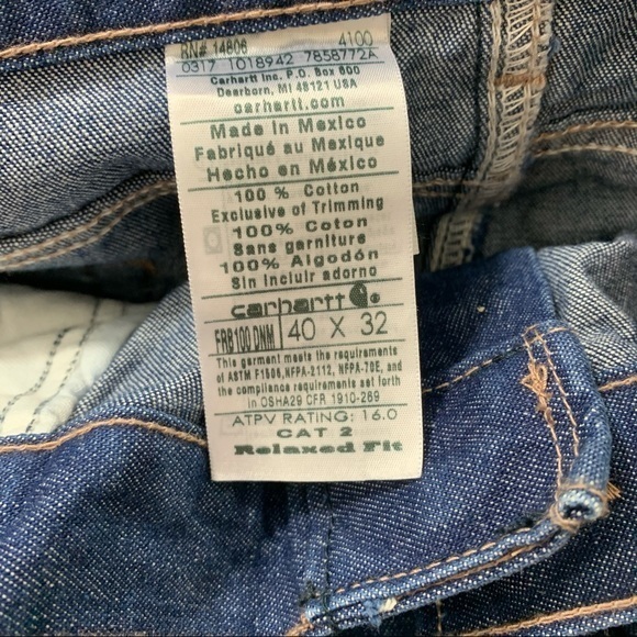 NWT Carhartt denim jeans blue flame resistant size 40 x32 zipper fly straight - Picture 7 of 7
